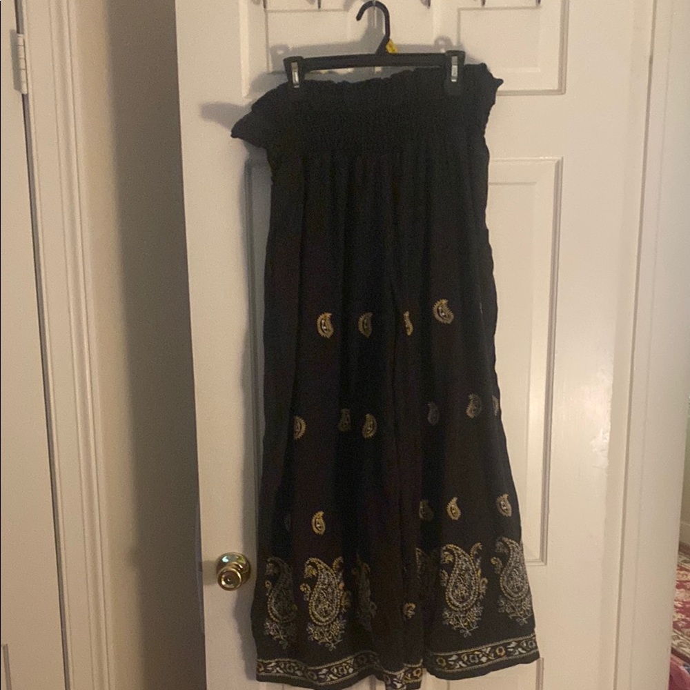 Anthropologie Black and Gold Smocked Wide Leg Jumpsuit pants